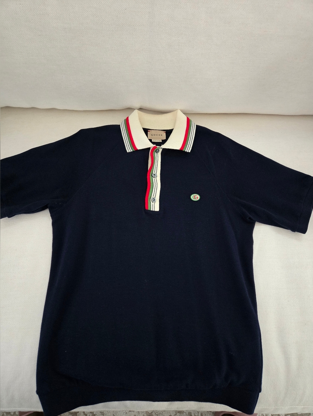 Gucci Navy Polo with Signature Web Trim- Boys